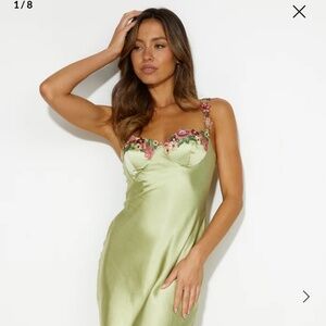 FRENCH COUNTRYSIDE SATIN MAXI DRESS SAGE